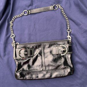 Coach Soho Chain Buckle Patent Leather Black Clutch Moto Handbag 90's Y2K